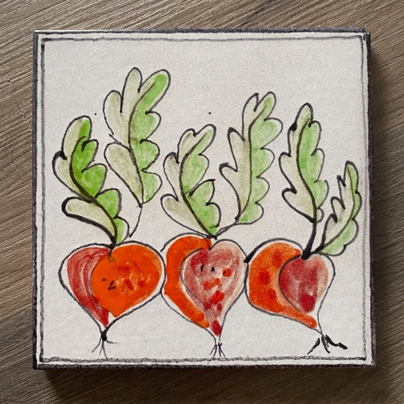 VTG 1960s 1970s Italian Ceramic Tile Radishes Art or Trivet - Picture 1 of 9